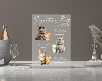 Pet Signature Cocktails Sign-Cat and Dog Signature Drink Sign-Frosted Acrylic Wedding Bar Sign-Modern Drinks Sign Pets-Cocktail Sign Pet