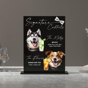 Signe signature pour animaux de compagnie cocktails - Signe pour boissons emblématiques pour chat et chien - Signe pour bar de mariage en acrylique givré - Signe pour boissons modernes Animaux de compagnie - Signe pour cocktail pour animal de compagnie