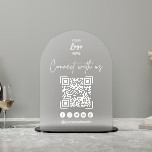 Social Media Acrylic Sign, Let&#39;s Get Social Sign, Connect with Us Sign, QR Code Sign, Small Business Sign, Instagram Sign, Follow Us Sign