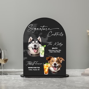 Signe personnalisé de boissons de marque de chien-enseigne de bar de mariage chien-signe de boisson de signature d'animal de compagnie-signe acrylique de menu de bar pour animaux de compagnie-signe de cocktail signature chien