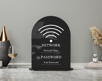 Letrero de acrílico personalizado para WiFi, letrero con código QR de contraseña de WiFi para habitaciones de huéspedes de Airbnb, placa personalizada para red WiFi.