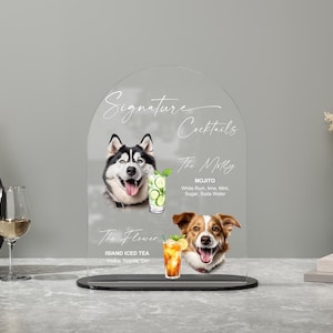 Hundesignatur Cocktails Zeichen | Pet Signature Drink Bar Menü | Acryl Hochzeit Bar Menü | Haustier Hochzeit Bar Schild | Hunde Signature Drinks Zeichen