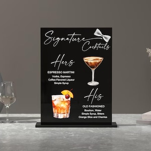 Signature Drink Zeichen-Signatur Cocktail Zeichen-Hochzeit Drink Zeichen-Hochzeit Cocktail Menü-His and Her Drinks-Braut und Bräutigam Drink Schild