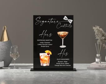 Signature Drink Sign-Signature Cocktail Sign-Wedding Drink Sign-Wedding Cocktail Menu-His and Her Drinks-Bride and Groom Drink Sign