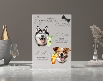 Dog Signature Cocktails Sign-Acrylic Wedding Bar Menu-Pet Signature Drink Bar Menu-Pet Wedding Bar Sign-Dog Signature Drinks Sign