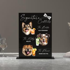 Signe personnalisé de boissons de marque de chien-enseigne de bar de mariage chien-signe de boisson de signature d'animal de compagnie-signe acrylique de menu de bar pour animaux de compagnie-signe de cocktail signature chien