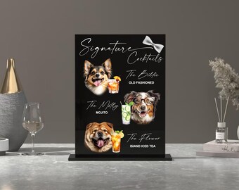 Custom Dog Signature Drinks Sign-Wedding Bar Sign Dog-Pet Signature Drink Menu-Acrylic Pet Bar Menu Sign-Signature Cocktail Sign Dog