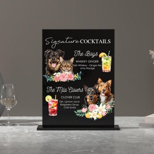 Signe personnalisé de boissons de marque de chien-enseigne de bar de mariage chien-signe de boisson de signature d'animal de compagnie-signe acrylique de menu de bar pour animaux de compagnie-signe de cocktail signature chien
