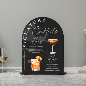 Signature Drink Zeichen-Signatur Cocktail Zeichen-Hochzeit Drink Zeichen-Hochzeit Cocktail Menü-His and Her Drinks-Braut und Bräutigam Drink Schild