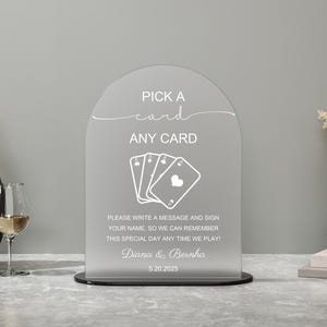 Letrero acrílico "Elige una carta", letrero para libro de visitas de naipes, letrero acrílico para libro de visitas de naipes, libro de visitas de naipes, decoración acrílica para bodas