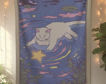 the star tarot card tapestry, occult witchy aesthetic mystical wall decor large tapestry, astrology dorm wall hanging, tarot zodiac tapestry
