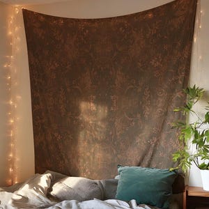 brown cottagecore tapestry, nature earthy floral tapestry boho fern leaf wall decor aesthetic bohemian large botanical hanging wall tapestry