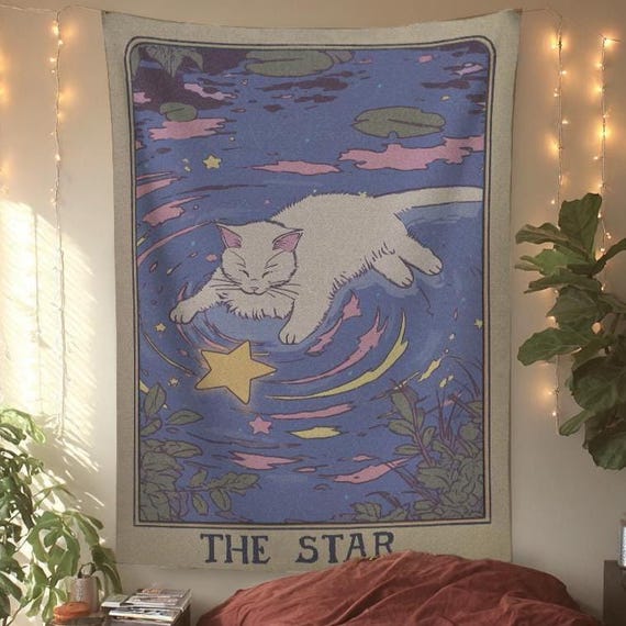 the star tarot card tapestry, occult witchy aesthetic mystical wall decor large tapestry, astrology dorm wall hanging, tarot zodiac tapestry