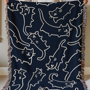 funny cat woven throw blanket, minimalist mid century cat woven blanket, modern cat throw, silly cat blanket, minimalism cat wall tapestry