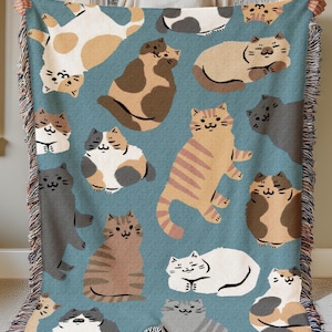 cozy cat woven throw blanket, minimalist funny cat woven blanket, modern cat throw, silly cat blanket, minimalism cat wall tapestry