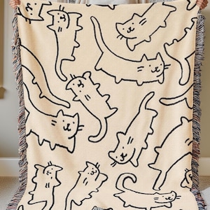 funny cat woven throw blanket, minimalist mid century cat woven blanket, modern cat throw, silly cat blanket, minimalism cat wall tapestry