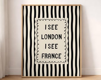 I See London, I See France, Retro Style Funny Bathroom Decor, Vertical (Digital Download)