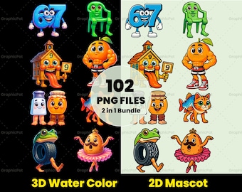 Italian Brainrot PNG Bundles - (2 in 1) - 2D Mascot & 3D Watercolor Illustration | Digital Download