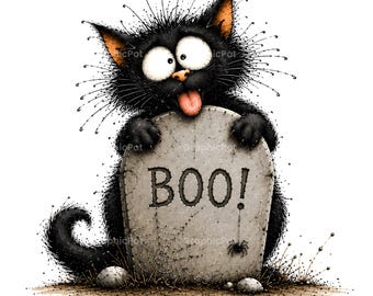35 skurrile Halloween-Katzen-Cliparts im Bundle, schräge schwarze Katze, JPG, kommerzielle Nutzung