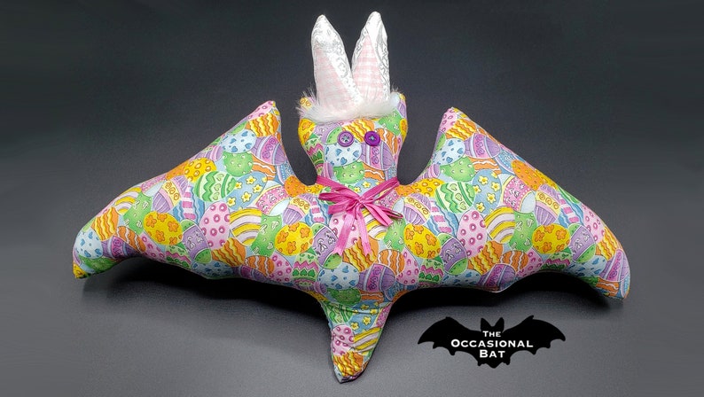 Easter Bat Pillow with Pink Gingham Back image 2