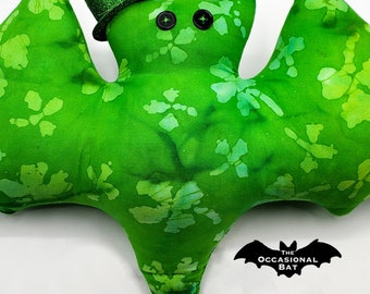 St. Batrick's (Patrick's) Day - Green Batik Bat Pillow with Clovers