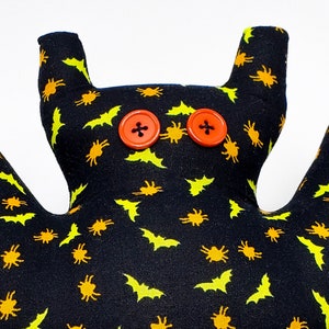 Black Bat Pillow with Yellow Bats and Orange Spiders image 4