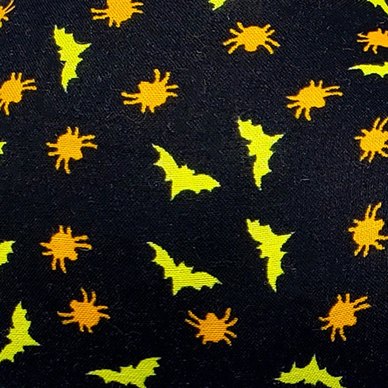 Black Bat Pillow with Yellow Bats and Orange Spiders image 5