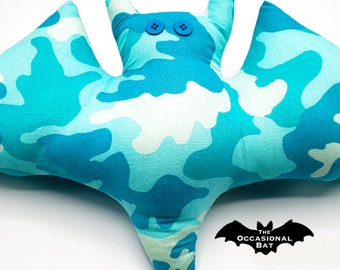 Blue and Turquoise Camouflage Bat Pillow