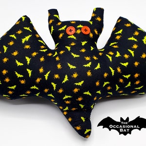 Black Bat Pillow with Yellow Bats and Orange Spiders image 2