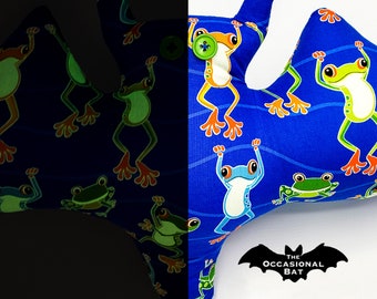 Blue Bat Pillow with Glow-in-the-Dark Frogs