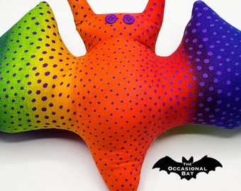 Rainbow Bat Pillow with Purple Polka Dots