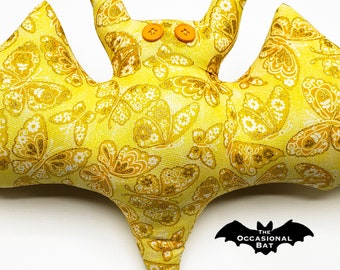 Yellow Bat Pillow with Glitter Butterflies