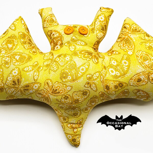 Yellow Bat Pillow with Glitter Butterflies