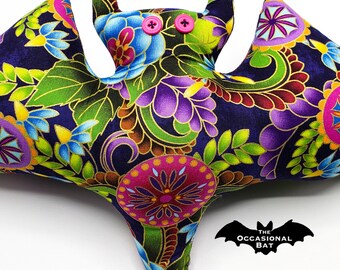 Purple Bat Pillow with Flowers