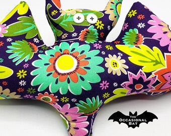 Purple Bat Pillow with Bright Flowers