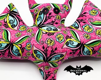 Pink Bat Pillow with Butterflies