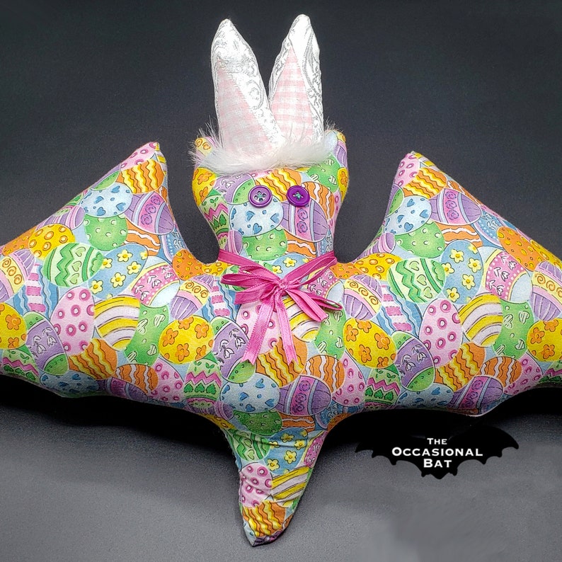 Easter Bat Pillow with Pink Gingham Back image 1