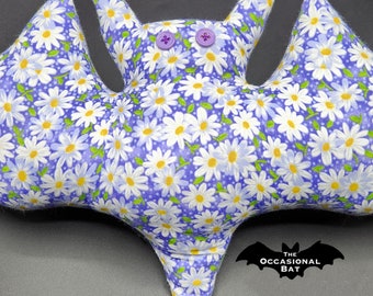 Purple Bat Pillow with White Daisies