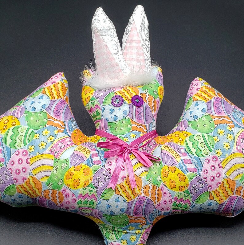 Easter Bat Pillow with Pink Gingham Back image 3