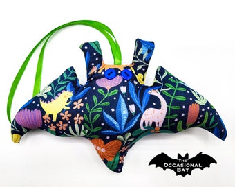 Blue Bat Ornament (Minibat) with Dinosaurs