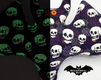 Glow-in-the-Dark Bat Pillow with Skulls and Spiderwebs