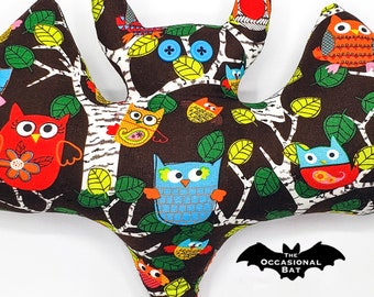 Brown Bat Pillow with Cute Owls