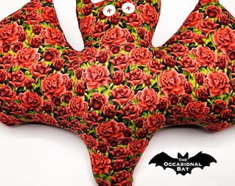 Red Bat Pillow with Roses *SALE*