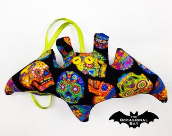 Black Microbat with Colorful Sugar Skulls