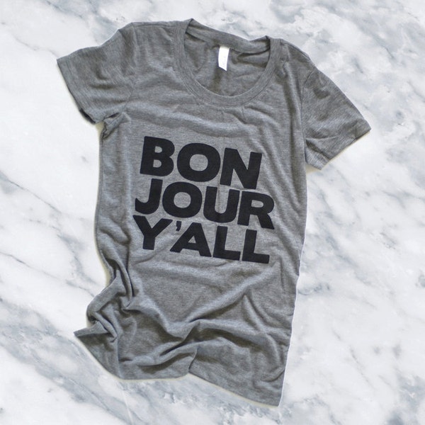no. 614 - bonjour y'all black screen printed women's t-shirt