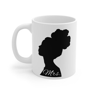 Personalized "Mrs." Mug, Wedding Favor, Wedding gift, Bridal shower gift, Wedding Keepsake, Diamond ring, Bride Silhouette, Coffee Mug 11oz