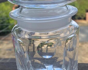 1900’s apothecary jar cut glass jar/bottle w/lid 4” tall