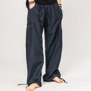 Men’s Yoga Pants with Pockets – Loose Fit Cotton Trousers with Drawstring, Natural Fabric, Casual Spiritual Wear