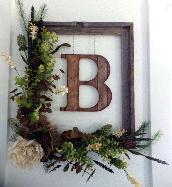 Front Door Wreath With Initial Monogram Wreath Rustic Decor Farmhouse Decor Rustic Home Decor Burlap Wreath Fall Wreath Neutral