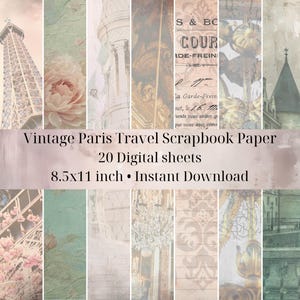 ÁLBUM DE RECORTES DE PARÍS EPHEMERA Collage abstracto / Uso comercial / Flores vintage / Papel de diario / Fotografía de viajes / Paquete de papel descargable